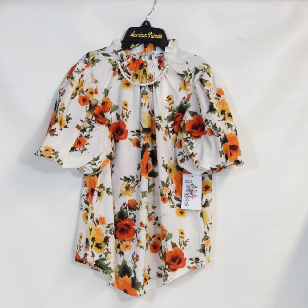 RoomMates Off White Floral Balloon Short Sleeve Blouse Size Medium NWT
